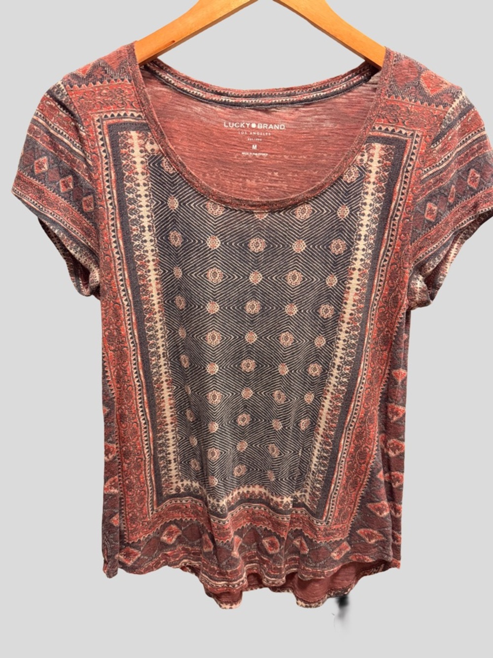 Lucky Brand Persian Carpet Boho Border Print Tee
